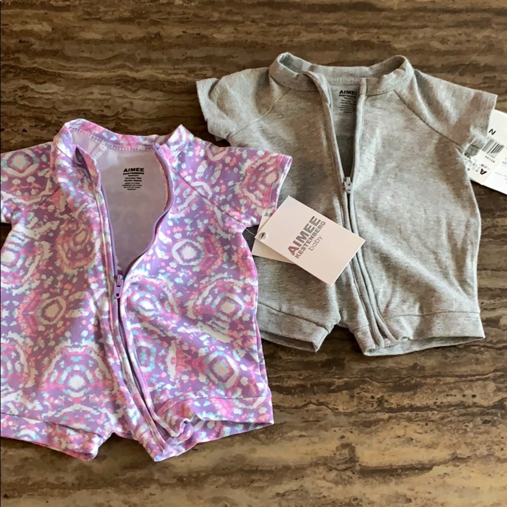 AIMEE KESTENBERG BABY 2 ZIP UP ROMPERS NEW BORN